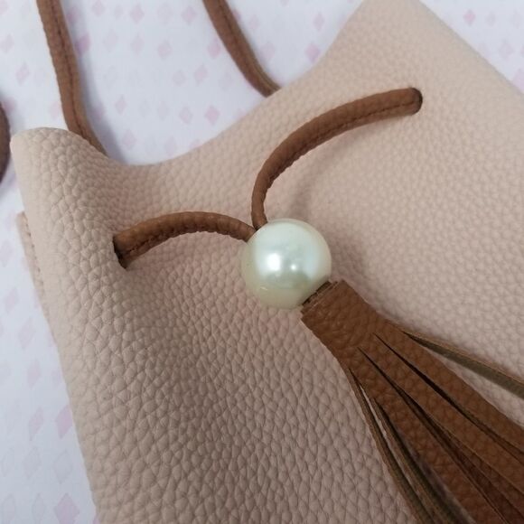 Faux Leather Drawstring Bag with Bead Tassel. - Picture 3 of 8